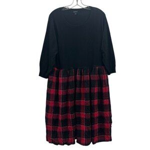 Torrid 2 / 2X Mini Challis to Knit Dress Plaid Long Sleeves Red Black Holiday